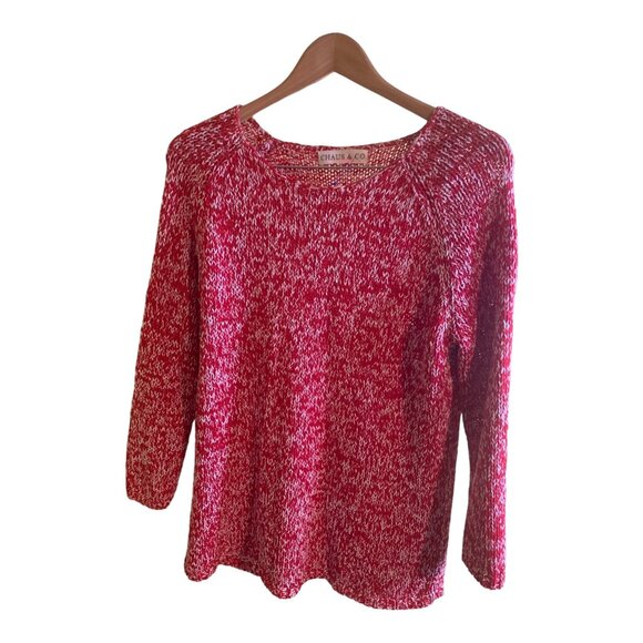 Chaus & Co Womens Sweater Large Red Crew Neck Pullover Knit Cottagecore Preppy - Picture 3 of 9